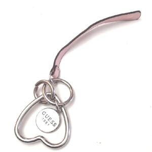 GUESS SILVER-TONE HEART WITH GUESS 1981 SIGNATURE BRANDED TAG 9" KEYCHAIN